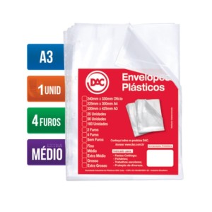 Envelope Plastico A3 4 Furos Medio (0,10) Unid.