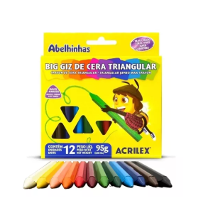 Giz Cera Gizão 12 Cores Triangular Acrilex