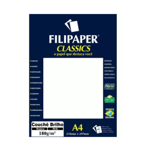 Papel Couche Brilho Branco A4 180gms Pct 50 Fls Filipaper