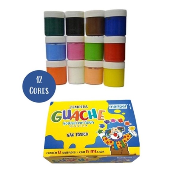 Tinta Guache 15 ML Com 12 Cores Maripel