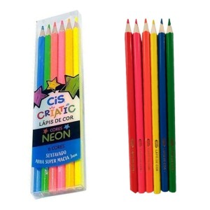 Lapis Cor 6 Cores Neon Mina 3mm Sextavado Cis