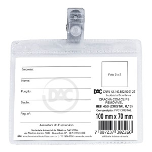 Cracha Sem Presilha Horizontal 70x100mm Ref 1045 DAC