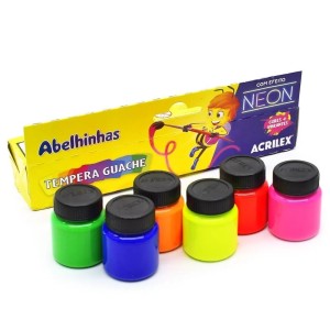 Tinta Guache 15 ml Com 6 Cores Neon Acrilex